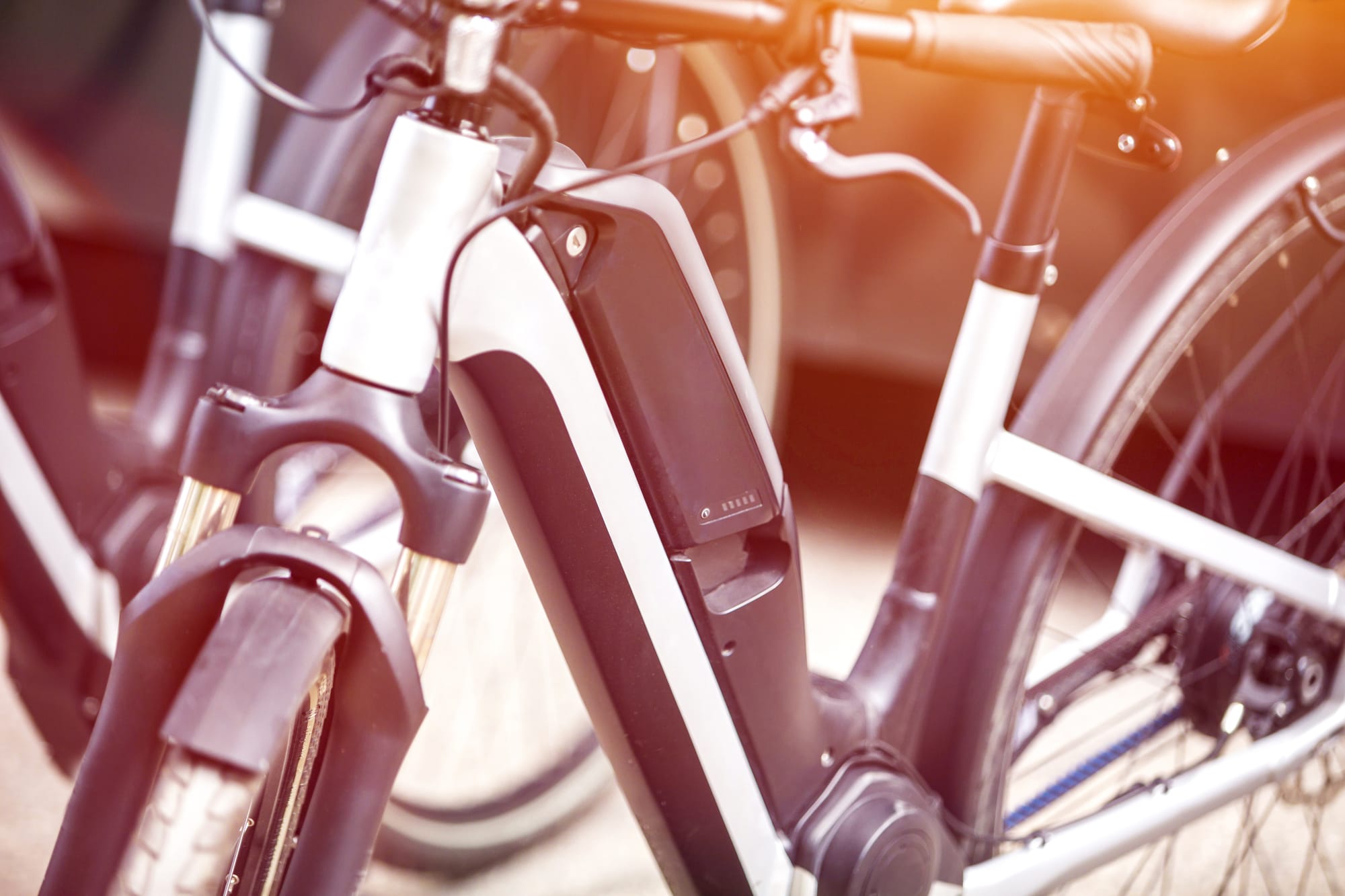 Close up of battery pack of a modern electric bicycle.